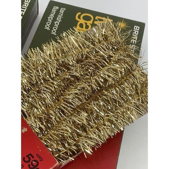 3 Vintage NOS Brite Star Gold Tinsel Garlands 18’ By 1.5” New In Original Boxes - Picture 6 of 6